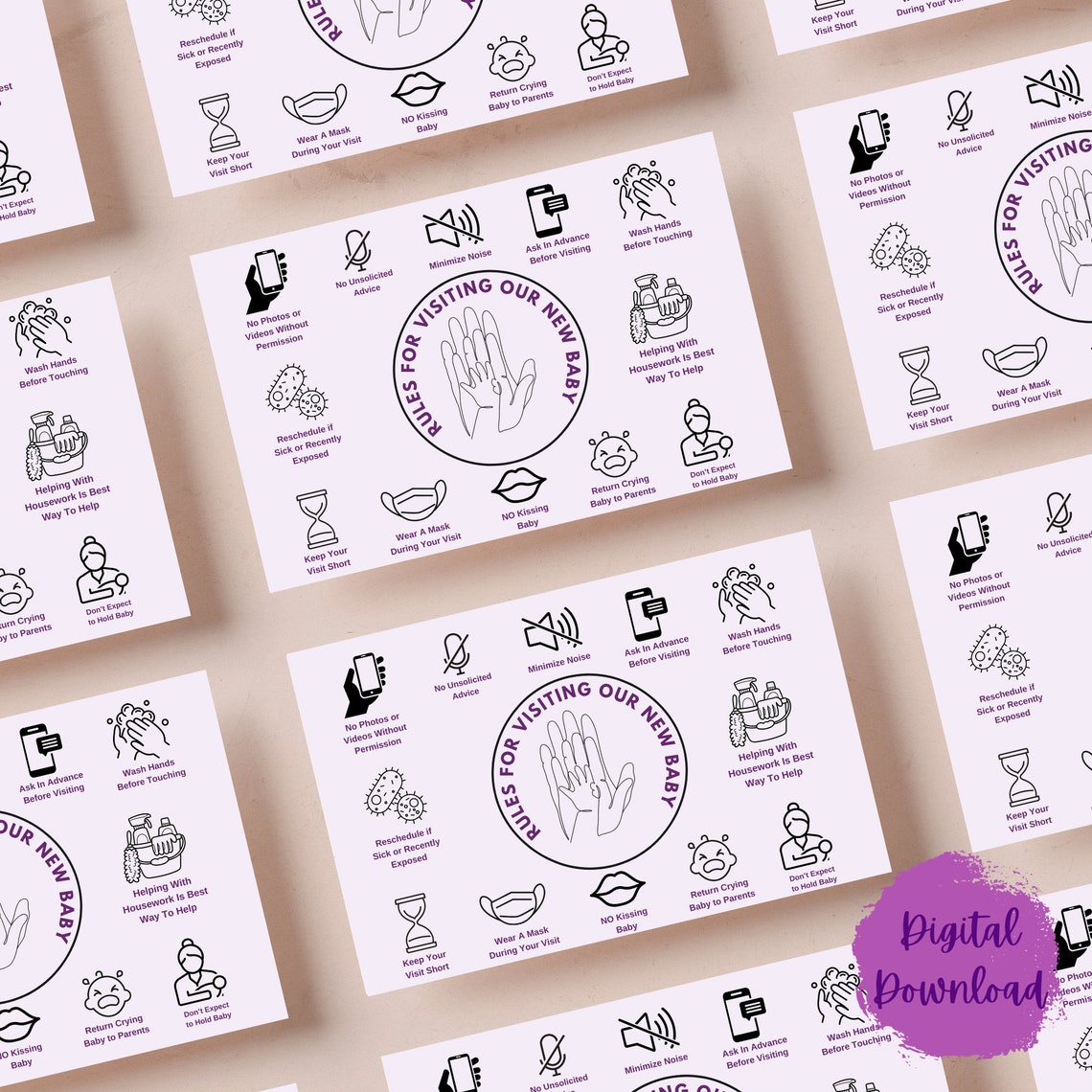 Newborn Rules.pdf Custom Baby Rules Printable | Newborn Visitation Sign | Editable Baby ...