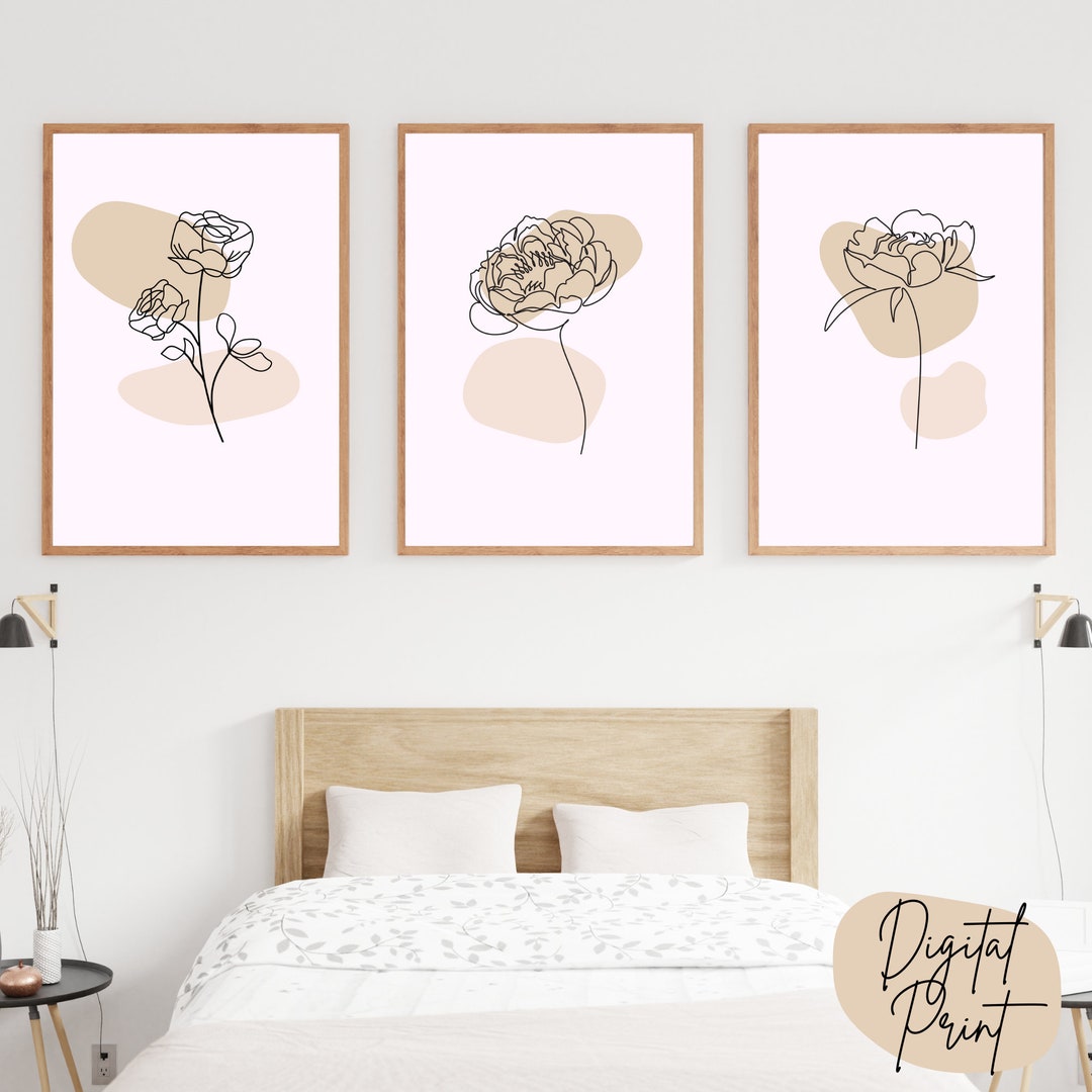 Floral Line Art Printable Set | Neutral Boho Botanical Wall Decor ...
