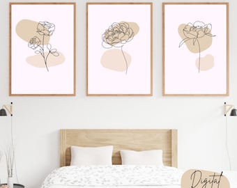 Floral Line Art Printable Set | Neutral Boho Botanical Wall Decor | Minimalist Flower Wall Art | Modern Gallery Prints | Digital Download