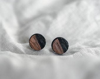 Ohrstecker rund aus Holz | Ohrringe Holz | Holzohrringe rund Nussbaumholz | Edelstahl | Ohrstecker unisex