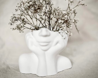 Handgefertigte Gesichtsbüste Vase | Kleine dekorative Blumenvase für getrocknete Blumen | Scandi Style Home Deko Geschenkidee