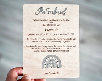 Patenbrief aus Holz | Patenbrief Taufe | personalisierte Patenurkunde | Geschenk Patentante | Geschenk Patenonkel
