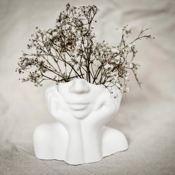 Vase Skulptur Gesicht & Körper | kleine Deko Vase | Blumenvase weiß | Skandi Deko | Vase für Trockenblumen | Büste Vase | Geschenkidee