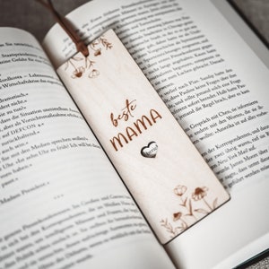 Lesezeichen aus Holz mit Lederband | Beste Mama, Oma … | Geburtstag oder Muttertag | Personalisiertes Geschenk aus Holz | Muttertagsgeschenk
