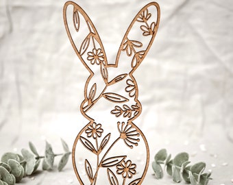 Hase aus Holz mit Blumen-Motiv | Osterdeko Hase | Osterhase Holz | Ostern Deko | Frühlingsdeko | Ostergeschenke