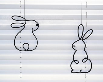 Line Art Hasen zum aufhängen | Fensterdeko Holz Deko hängend | Fensterdeko hängend | Frühlingsdeko | Osterdeko