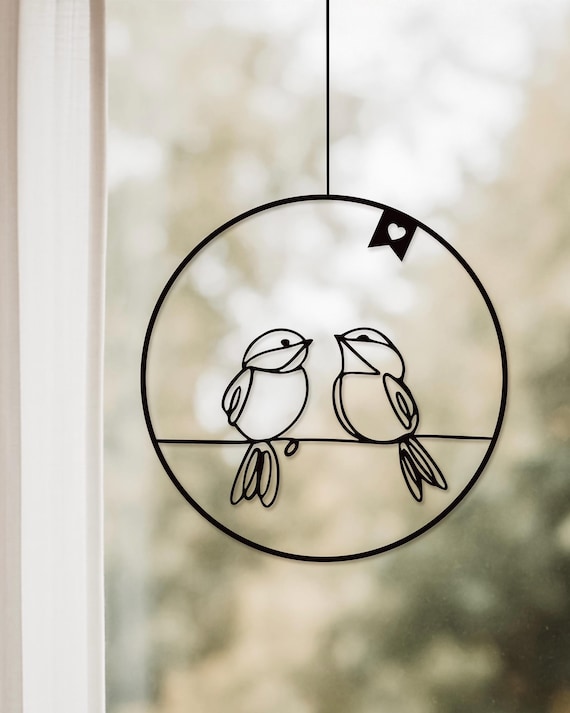 Fensterdeko Vögel | Fensterkranz zum aufhängen | moderne Fensterdeko ganzjährig | Türkranz