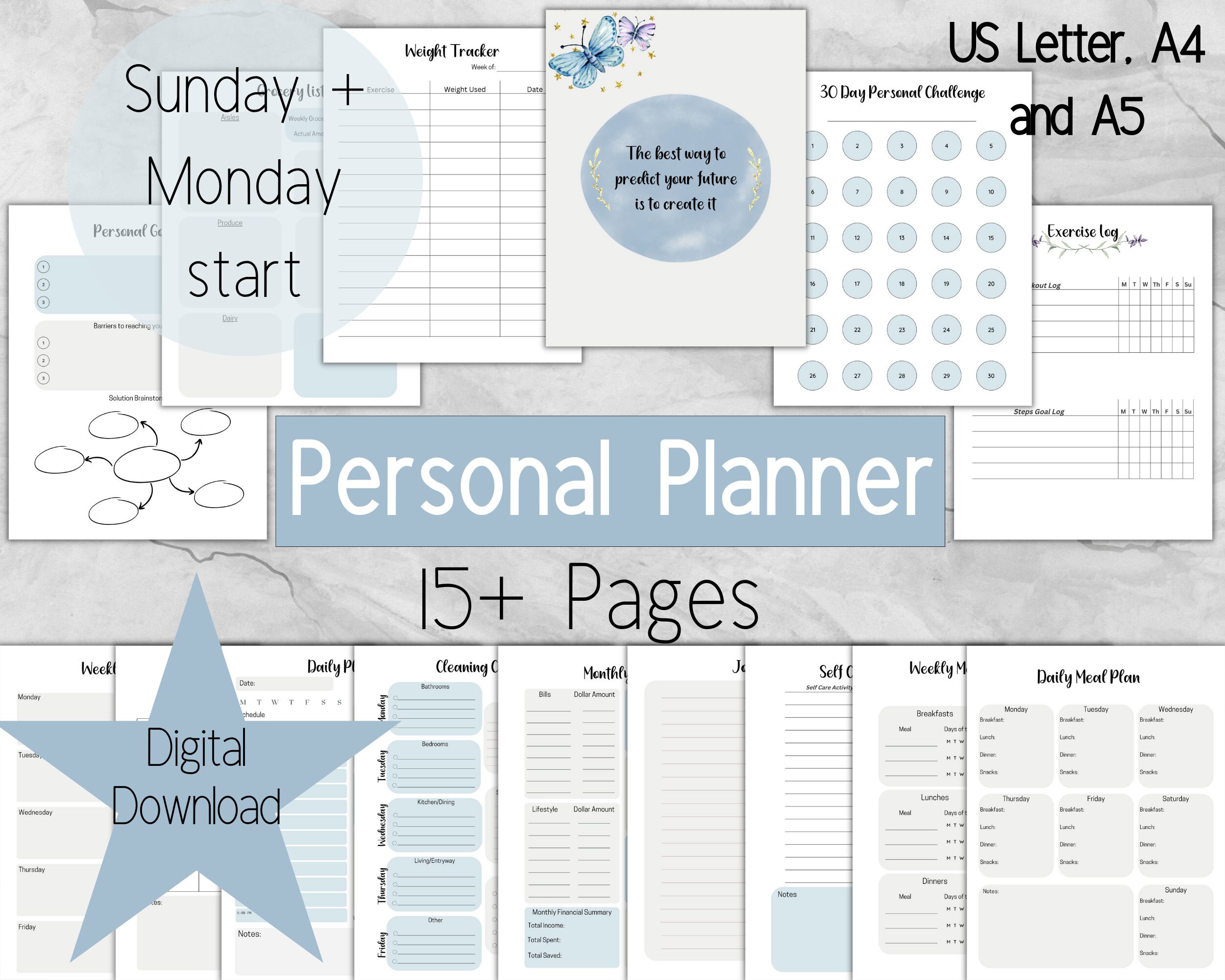 Printable Planner Agenda Daily Planner Weekly Planner Monthly Calendar ...