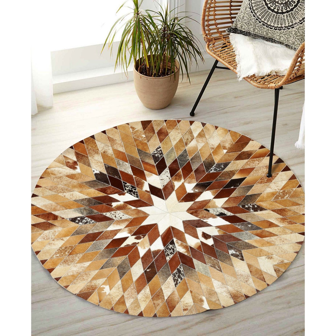 Natural Round Cowhide Rug Leather Cowhide Rug Living Room Etsy