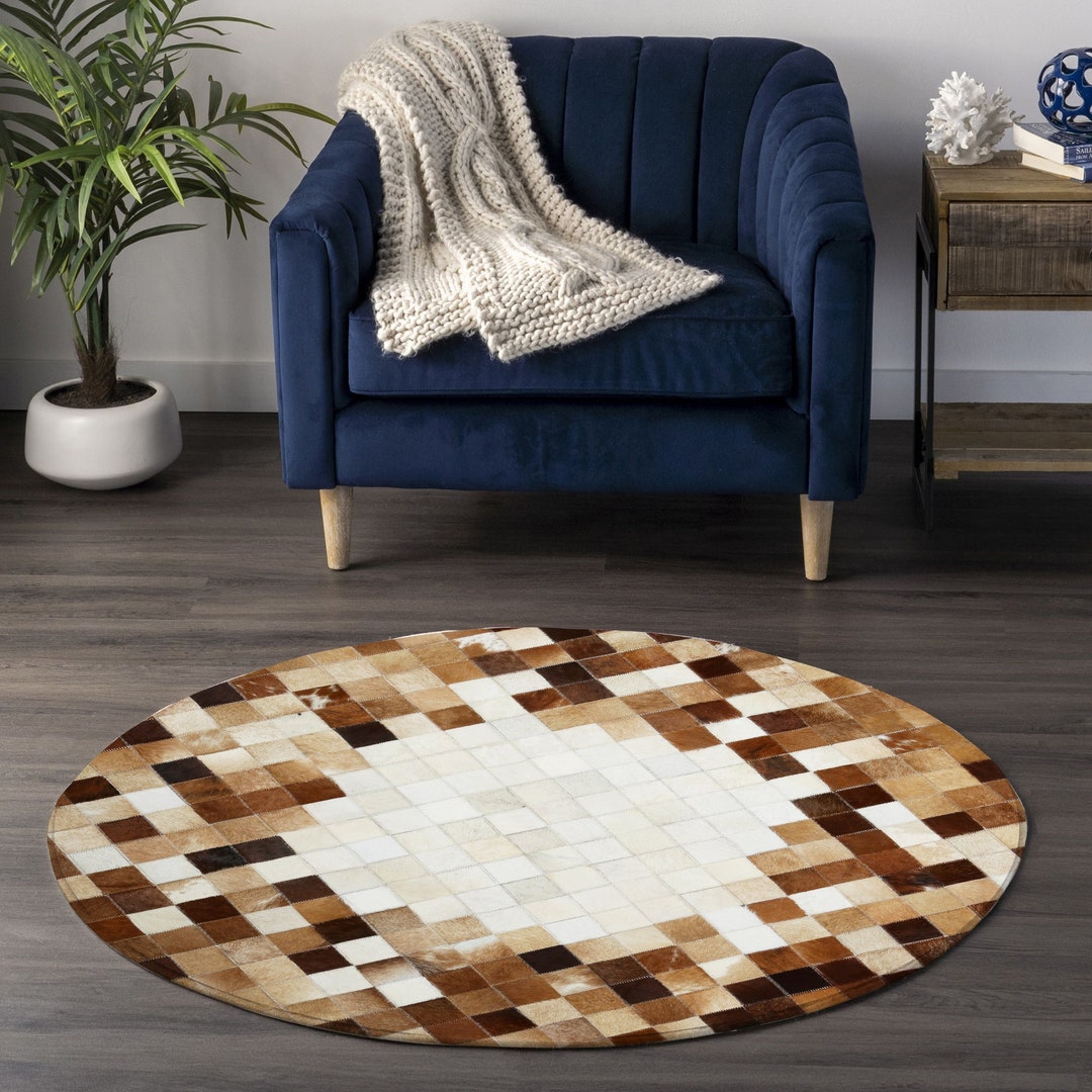 Natural Round Cowhide Rug Leather Cowhide Rug Living Room Etsy