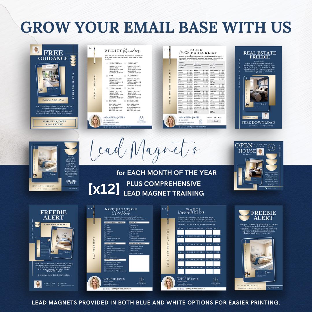 Luxury Real Estate Canva Templates: Blue & Gold Social Media Bundle - Etsy