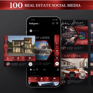 Metallic Red & Black Real Estate Instagram Marketing Templates Bundle | Social Media Posts Stories For Realtors