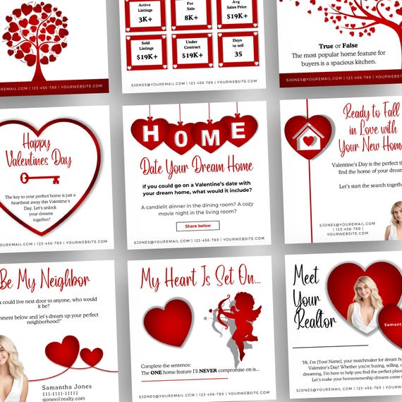 Valentine's Day Real Estate Social Media Templates: Red & White Canva Posts (Digital Download)