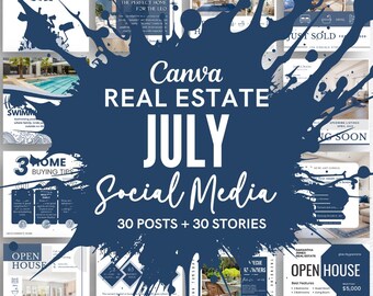 July Real Estate Social Media Templates, Realtor Instagram Posts (Canva)