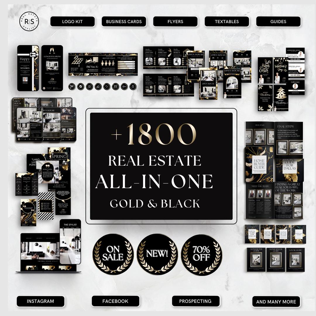 Realtor Social Media Templates: Gold & Black Canva Bundle
