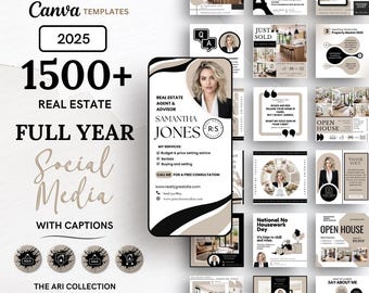 May include: A collection of social media templates for real estate agents. The templates feature a variety of designs, including photos of homes, text, and graphics. The templates are designed to help real estate agents promote their services and connect with potential clients.