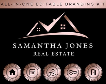 Digitales Visitenkarten-Bundle für Real-Estate-Branding, goldene Facebook-Banner in Canva