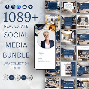 Blue Real Estate Social Media Templates: Realtor Marketing Bundle (1100+ Canva Templates)