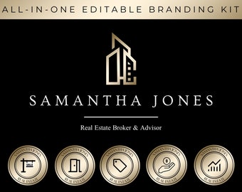 Gold real estate branding kit for real estate agents, including email signatures & facebook banners