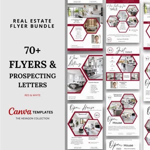 Red & White Real Estate Flyer Bundle: 70+ Canva Templates