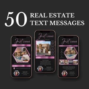 Real Estate Marketing Templates in pink and black, Textable bundle, Digital Real Estate, Realtor Text, Canva