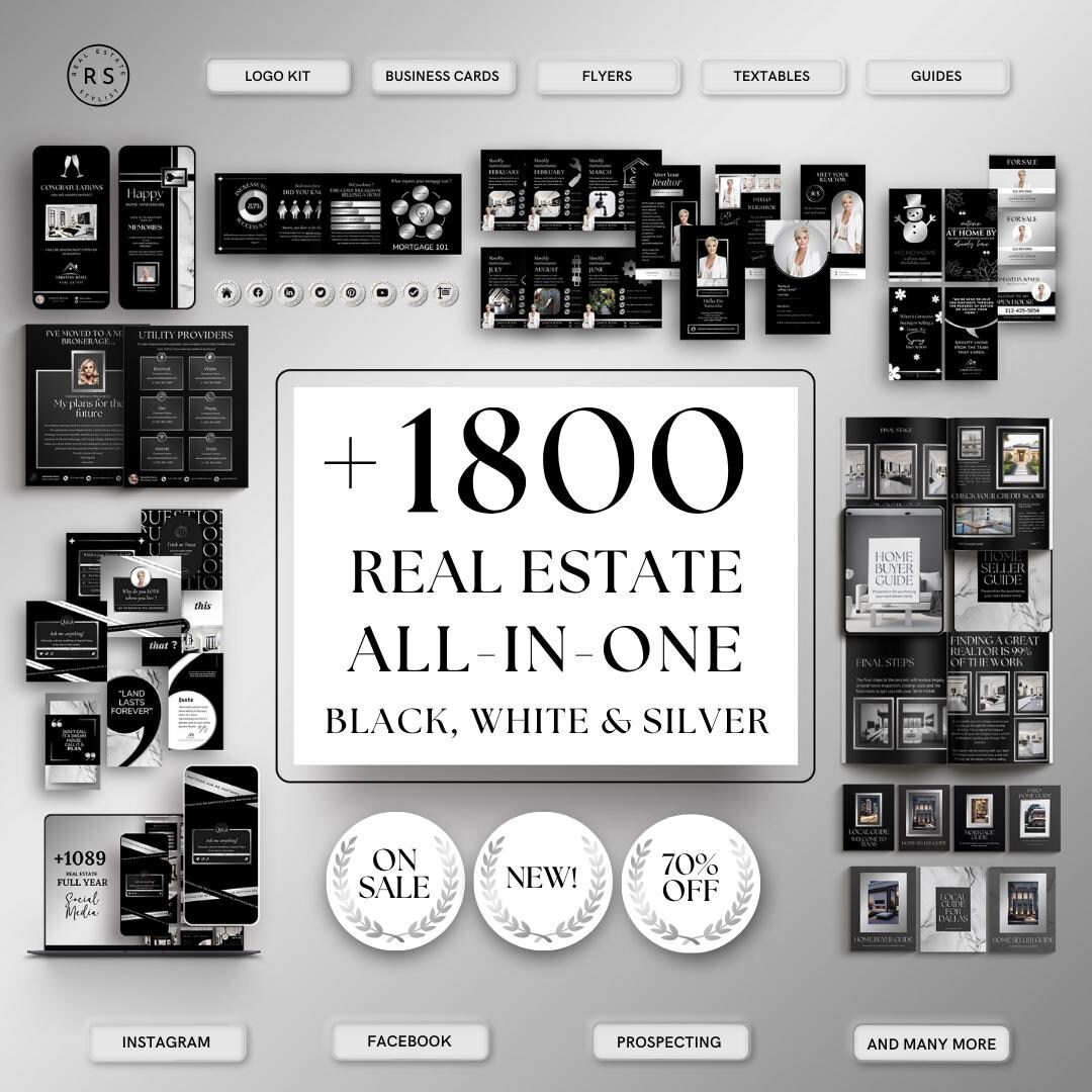 Luxury Real Estate Marketing Canva Templates Silver, Black & White ...