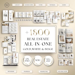Real Estate Marketing & Social Media Templates in gold white, Real Estate Templates Bundle for Realtors, Instagram Social Media
