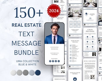 Real Estate Digital Business Card Bundle, Real Estate Marketing in blue and white, Textable Prospecting, Realtor Text message, canva realtor