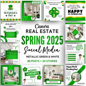 Realtor Spring Social Media Templates: Metallic Green Canva Posts