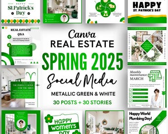 Realtor Spring Social Media Templates: Metallic Green Canva Posts