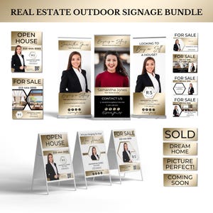 Real estate gold yard sign, gold real estate branding, gold garden sign, realtor signage, gold outdoor signage, real estate canva templates