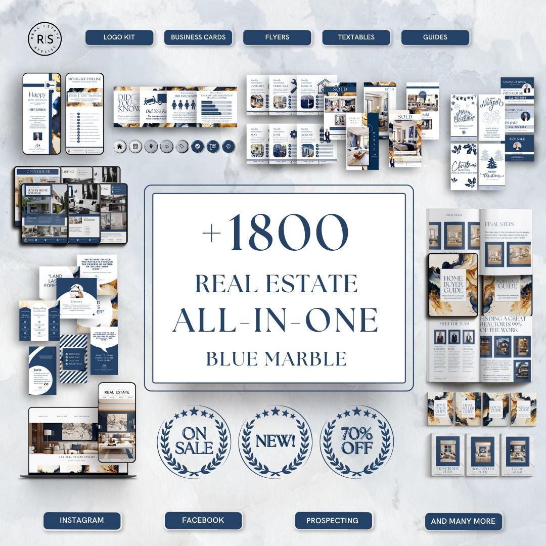 Blue Marble Real Estate Marketing Kit: 1800+ Canva Templates - Etsy