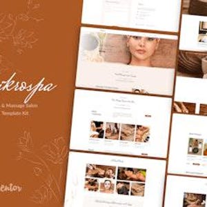 May include: A collection of website mockups for a spa and massage salon, featuring the text "Mikrospa Spa & Massage Salon Template Kit." The designs showcase various spa services with images of people receiving treatments, all set against a clean, white background.