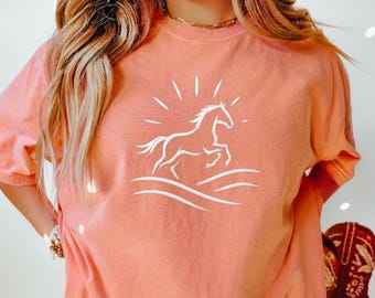 Comfort Colors® paard T-shirt, T-shirt paard, zomerpaard shirt, strandpaard shirts, shirt positieve vibes, cadeau voor haar, shirts voor vrouwen