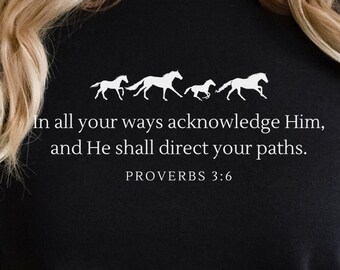 Christian Horseback Rider Shirt for Jesus Horse Lover Bible Verse Sweatshirt for Christian Cowgirl Cute Bible Verse Horse Sweatshirt