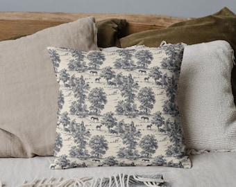 14"X14" Equestrian Throw Pillow With Toile Pattern French Countryside Decor for English Countryside Fox Hunting Decor for Horse Owner