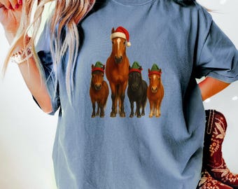 Kerstshirt paard, grappig kerstshirt paard, comfortkleuren, vakantieshirt paard, T-shirt paard, shirt paard, cadeau paardenliefhebber