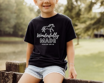 Wonderfully Made Kid's Horse T-Shirt for Horse Kid Birthday Gift for Cowgirl Youth T-Shirt for Horseback Riding T-Shirt for Equestrian Youth