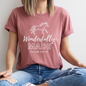 Wonderfully Made Women's Christian Horse T-Shirt for Horse Friend Birthday Gift for Horse Girl Christian Cowgirl T-Shirt for Equestrian Gift