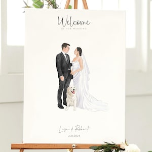 Bord welkom bruiloft, entreebord, alternatief gastenboek, gepersonaliseerd huwelijkscadeau, aangepast portret koppels van foto, bruiloftsdecor