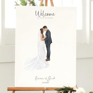Hochzeit Willkommensschild, Eingangsschild, personalisiertes Hochzeitsgeschenk, individuelles Paar Porträt vom Foto, Hochzeitsdeko, Aquarellmalerei