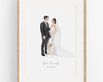 Custom Portrait From Photo, Personalized Wedding Gift, Watercolor Painting, Anniversary Gifts For Wife Husband, Couple Portrait, Family Gift