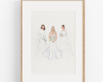 Personalized Mother Of The Bride Portrait, Mom Wedding Painting, Marriage Gift, Meaningful Mother Of Groom Gift, Generational Wedding Art