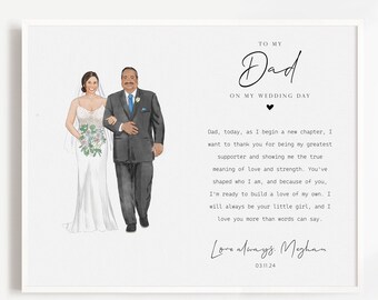 Custom Wedding Portrait From Photo: Father Of The Bride Gift From Daughter, Watercolor Painting