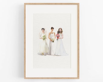 Portrait de mariage générationnel, cadeaux pour la mère de la mariée, cadeau mère de sa fille, portrait personnalisé à partir d'une photo, cadeau d'anniversaire de maman