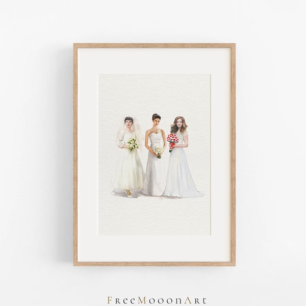 Individuelles Aquarellgemälde vom Foto, Generationen-Hochzeitsportrait, Muttergeschenk von Tochter, Muttertagsgeschenk, Geschenk für die Mutter der Braut