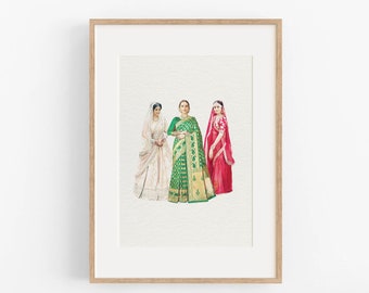 Custom Generational Wedding Portrait, Indian, Painting From Photo, Mother Gift From Daughter, Mothers Day Gift, Mother Of The Bride Gift