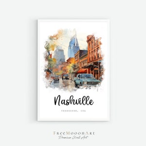 Nashville Tennessee Travel Gifts, Nashville City Print, Tennessee Wall Art Print, USA Digital Prints, Nashville Watercolor Painting