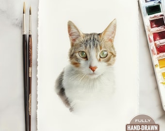 Personalized Watercolor Cat Portrait:  Hand-Drawn Pet Painting