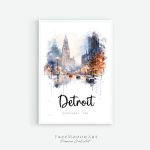 DetroitMichigan Reiseplakat, Detroit Stadt Druck, Missouri druckbare Wandkunst, USA Drucke, Digitaldruck, Detroit Aquarellmalerei